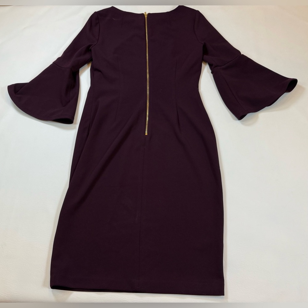 Calvin Klein plum size 4 women’s bell 3/4 sleeve boat neck sheath dress (U) - Picture 5 of 11